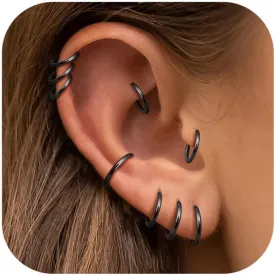 16G Cartilage Hoop Earrings for Women Men - Stainless Steel Hinged Clicker Nose Hoop Rings Helix Septum Conch Daith Lip Tragus Piercing Jewelry 9 Pcs 8mm 10mm