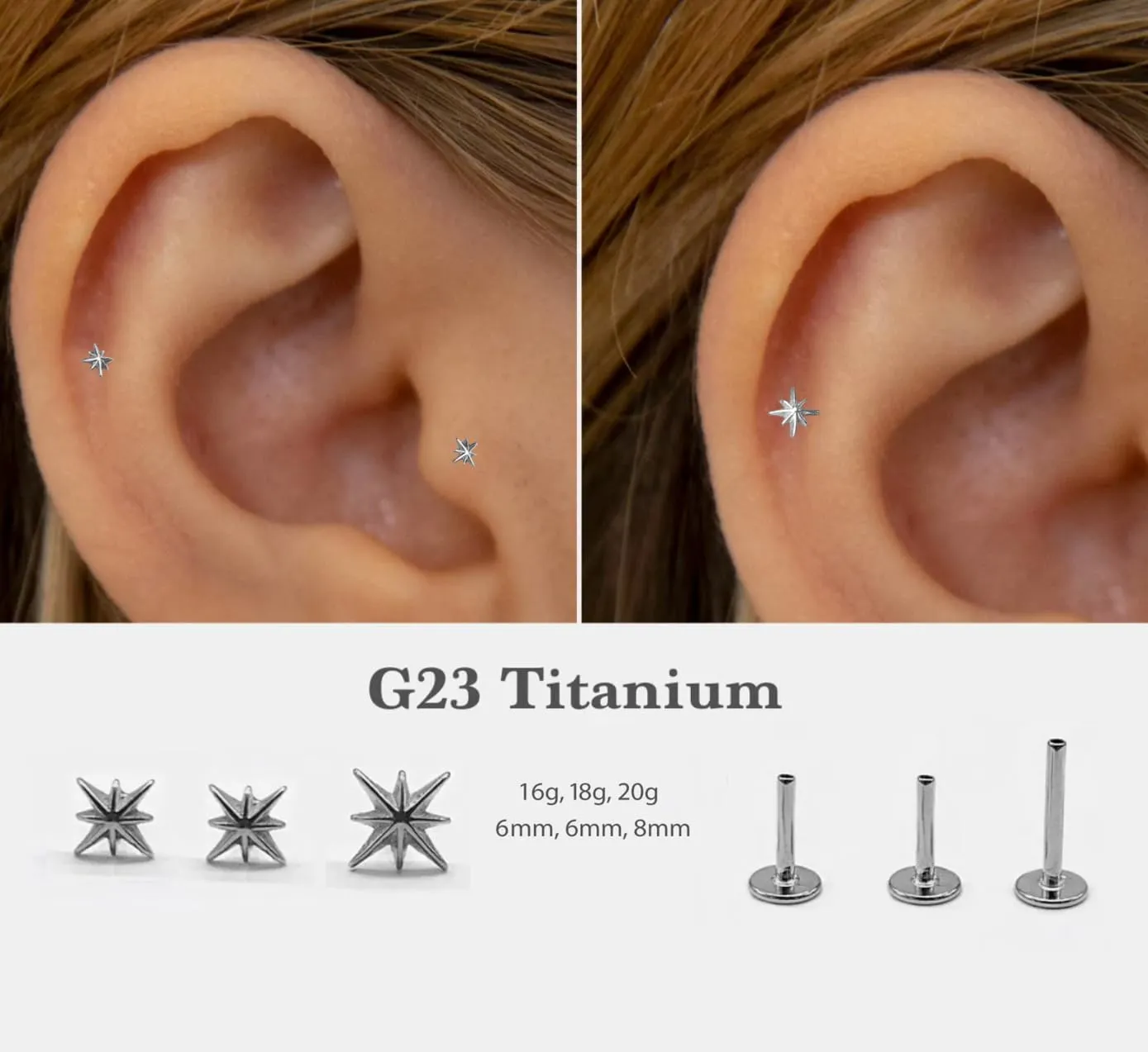 20G/18G/16G Titanium Flat Back Earrings, Threadless Nose Stud Tiny Stud Earrings, Cartilage Tragus Piercing Jewelry Conch Helix Stud