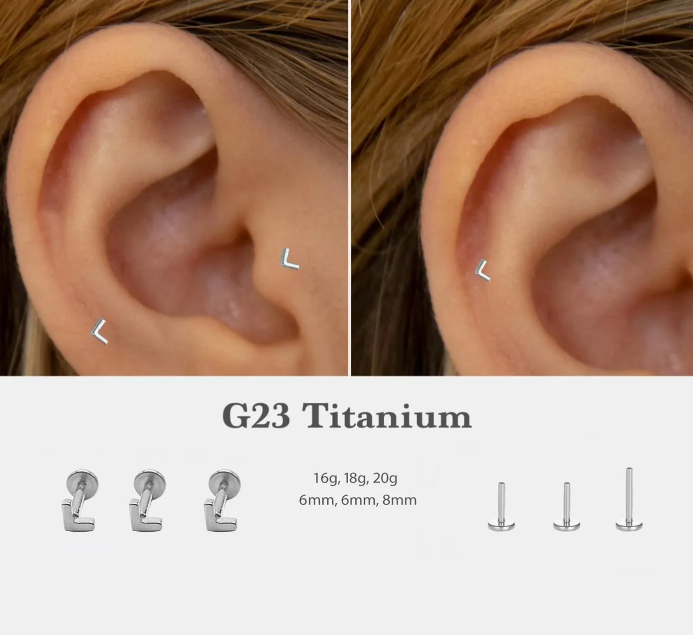 20G/18G/16G Titanium Flat Back Earrings, Threadless Nose Stud Tiny Stud Earrings, Cartilage Tragus Piercing Jewelry Conch Helix Stud