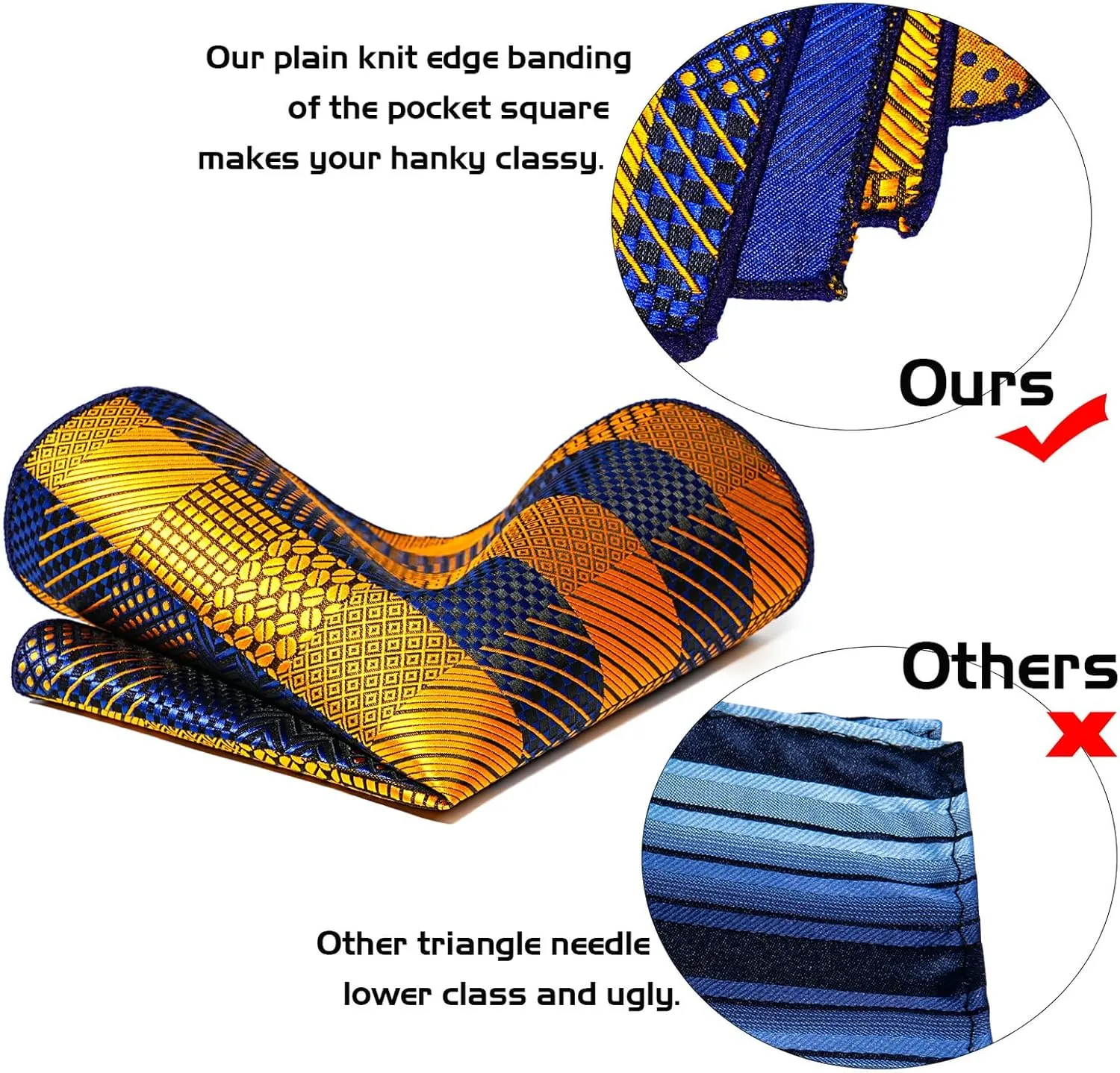5PCS Tie and Pocket Square Set for Men, Silk Necktie and Handkerchief Cufflinks with Gold Ring and Lapel Pin Set