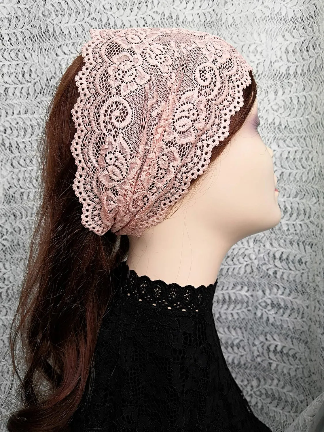 6'' Wide Lace Headbands for Women Headcovering Church Lace Headwrap for Women (Blush, One Size)
