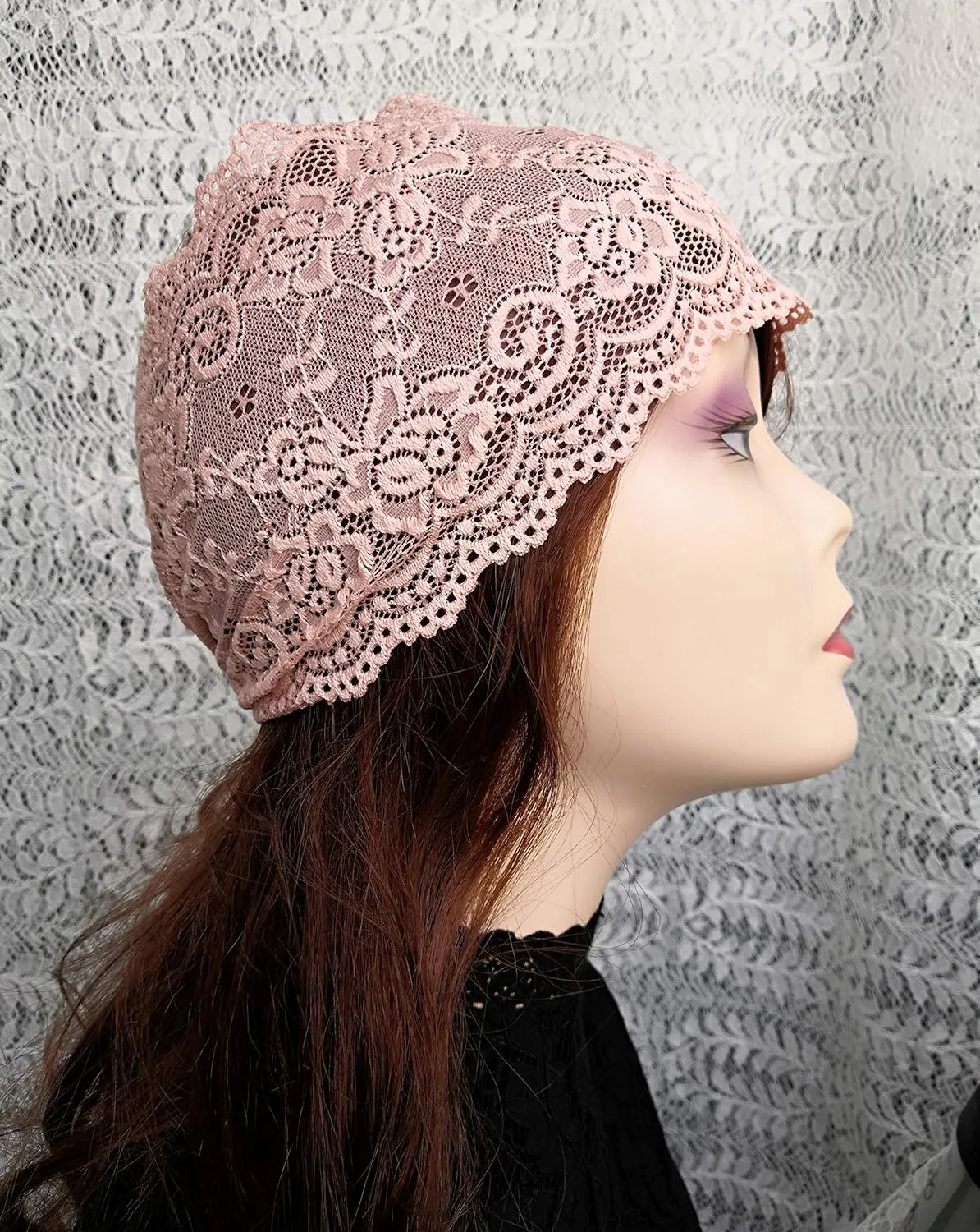 6'' Wide Lace Headbands for Women Headcovering Church Lace Headwrap for Women (Blush, One Size)