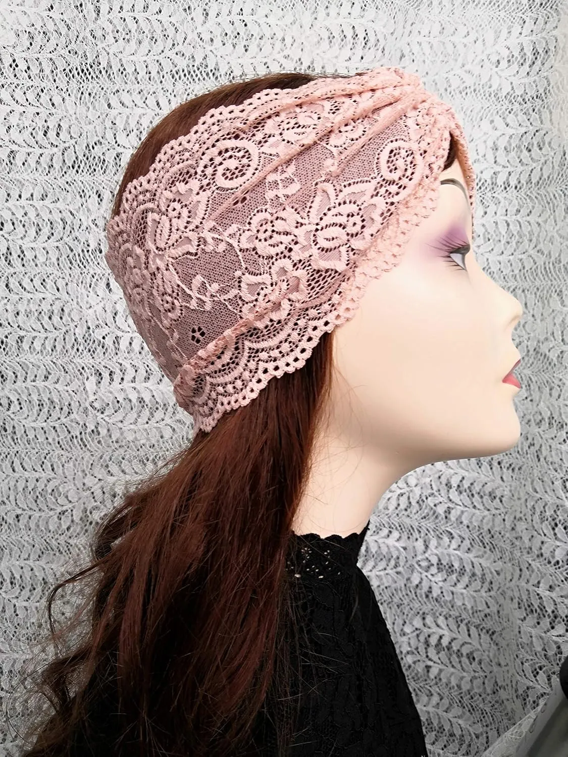 6'' Wide Lace Headbands for Women Headcovering Church Lace Headwrap for Women (Blush, One Size)
