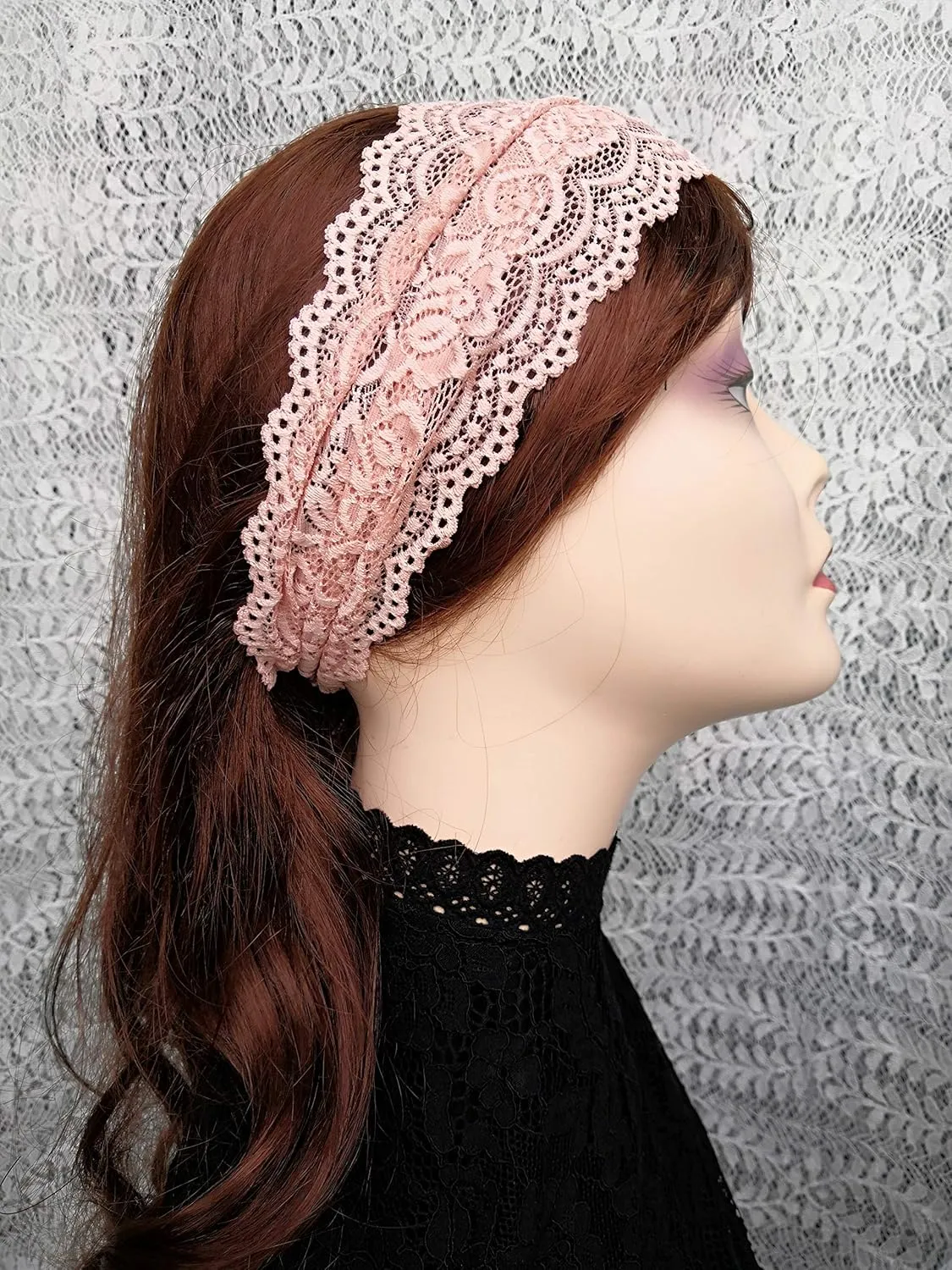 6'' Wide Lace Headbands for Women Headcovering Church Lace Headwrap for Women (Blush, One Size)