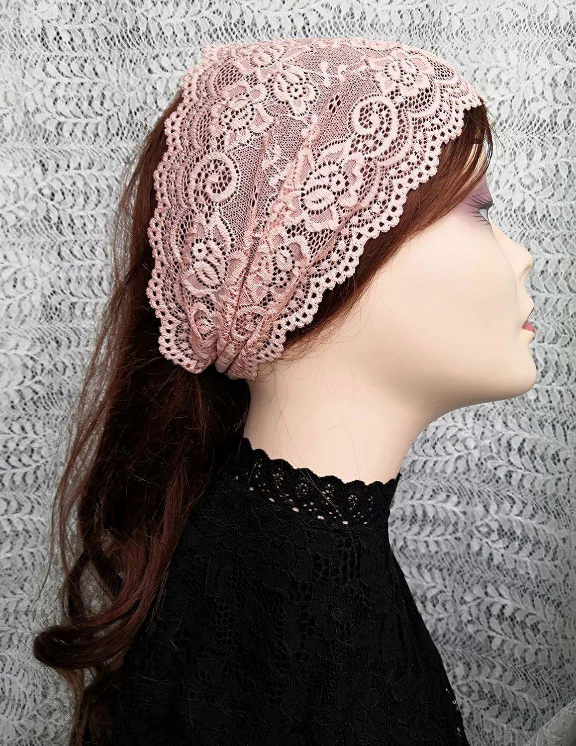 6'' Wide Lace Headbands for Women Headcovering Church Lace Headwrap for Women (Blush, One Size)