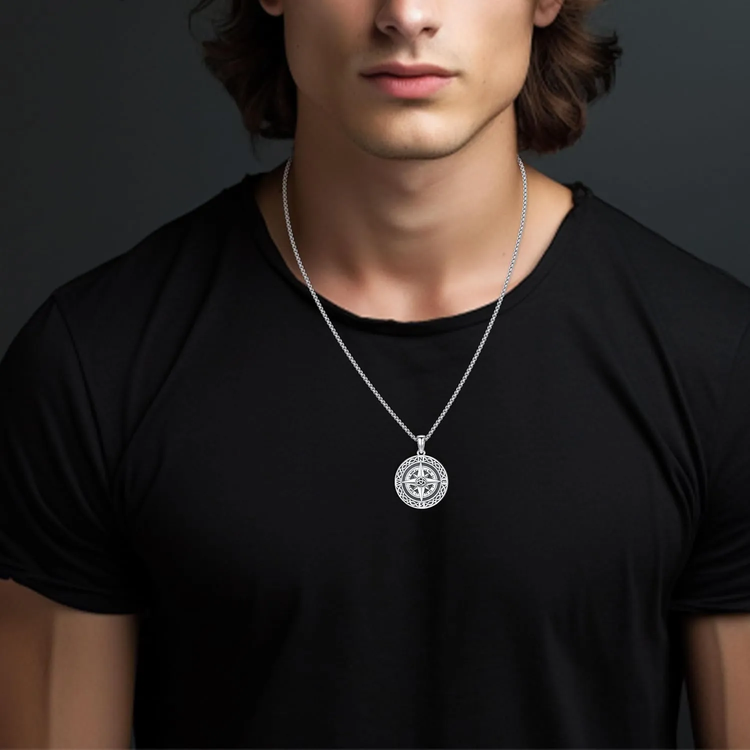 925 Sterling Silver Compass Necklace for Men Women Compass Pendant Christmas Gifts for Her Him Birthday Gifts 22 2????Stainless Steel Chain