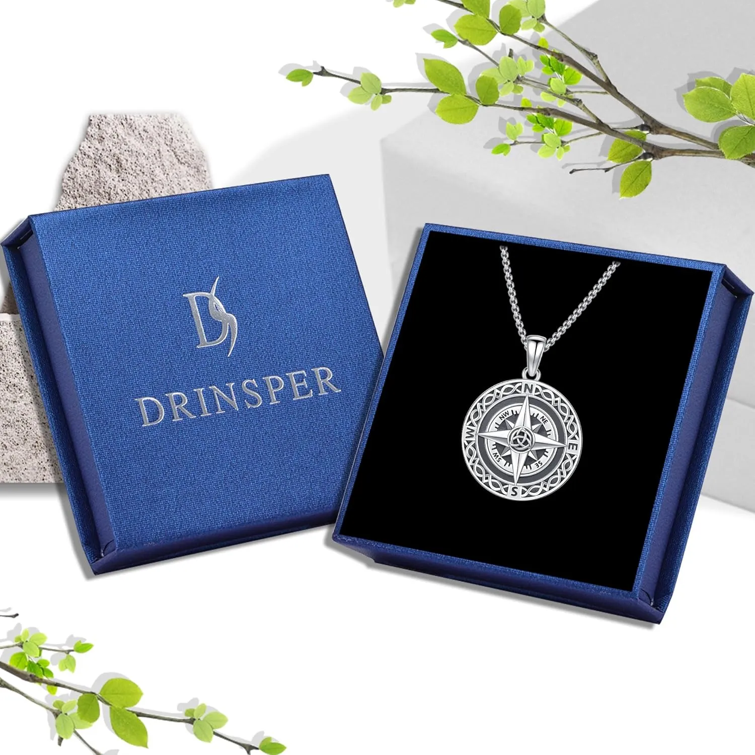 925 Sterling Silver Compass Necklace for Men Women Compass Pendant Christmas Gifts for Her Him Birthday Gifts 22 2????Stainless Steel Chain