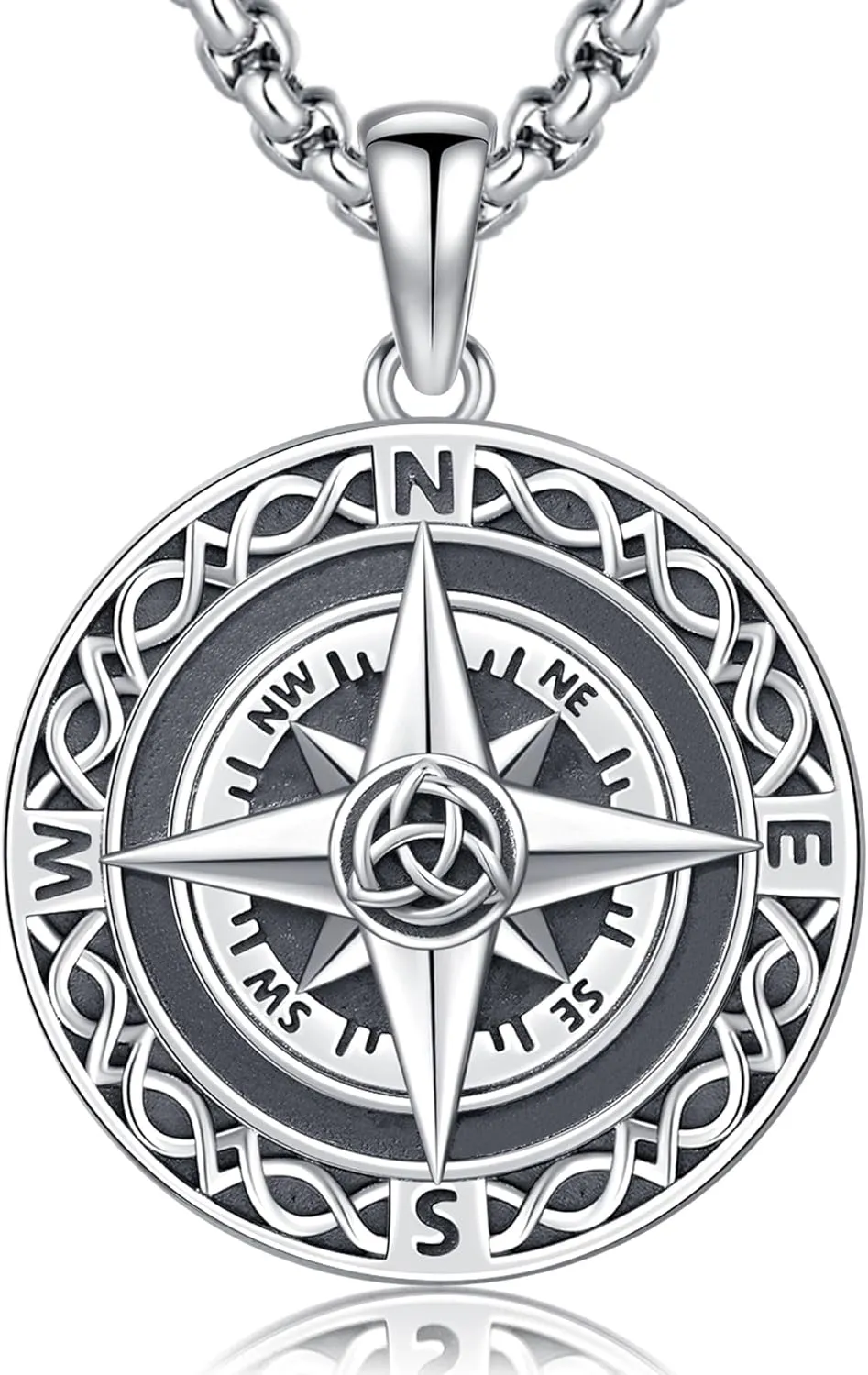 925 Sterling Silver Compass Necklace for Men Women Compass Pendant Christmas Gifts for Her Him Birthday Gifts 22 2????Stainless Steel Chain