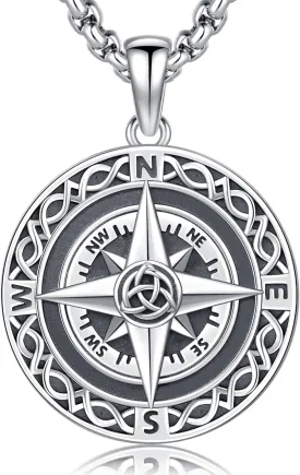 925 Sterling Silver Compass Necklace for Men Women Compass Pendant Christmas Gifts for Her Him Birthday Gifts 22 2????Stainless Steel Chain