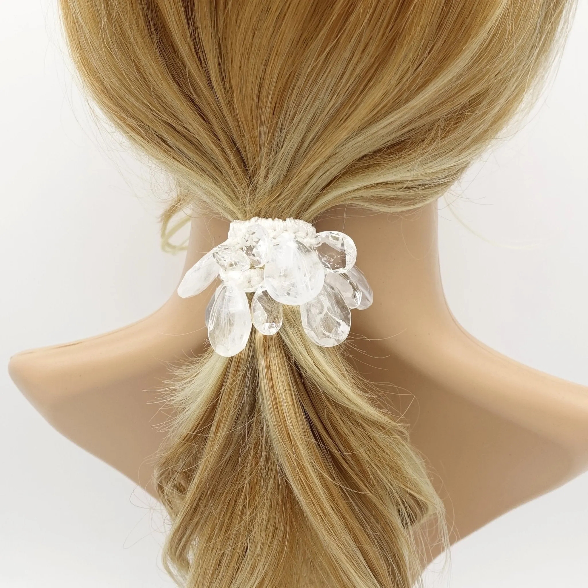 acrylic water drop ball beaded hair elastic ponytail holder women hair accessory