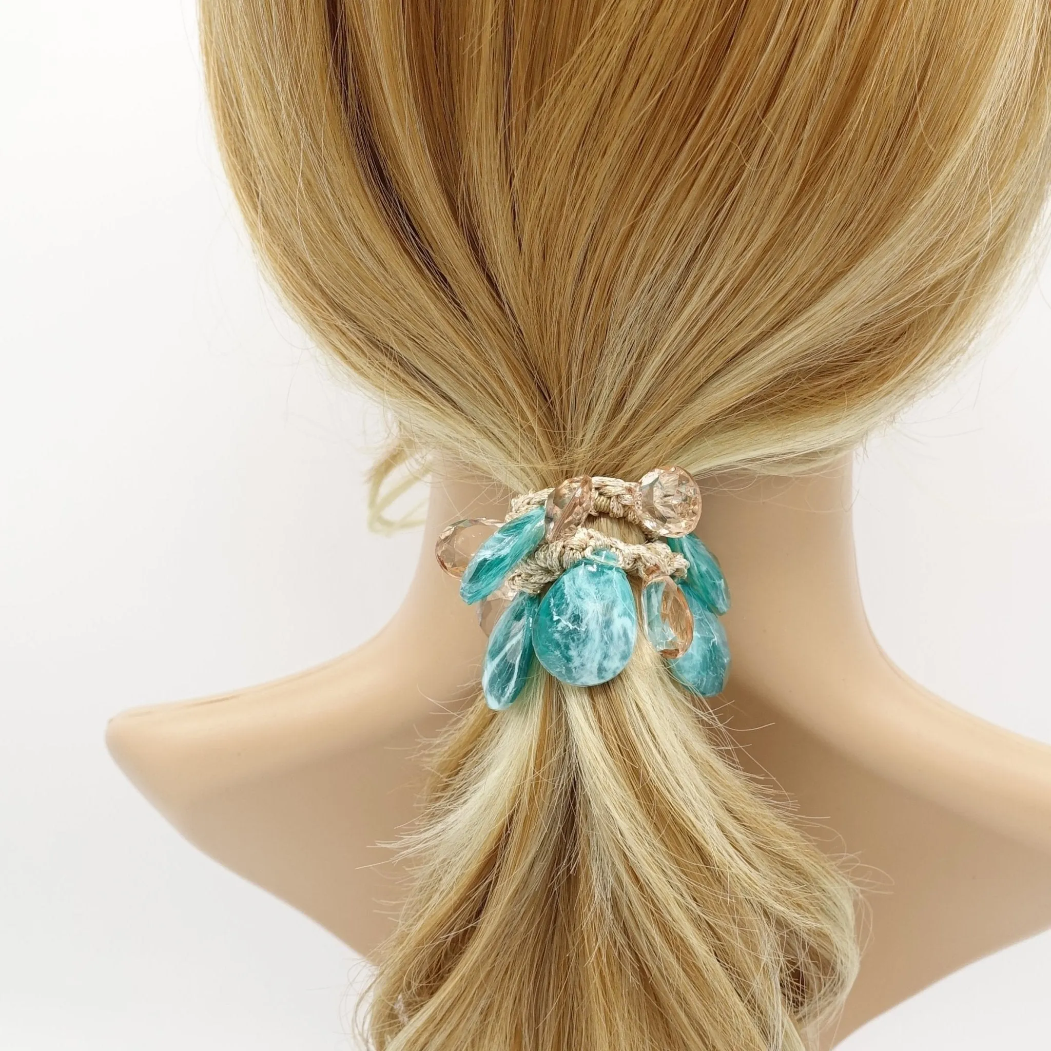 acrylic water drop ball beaded hair elastic ponytail holder women hair accessory