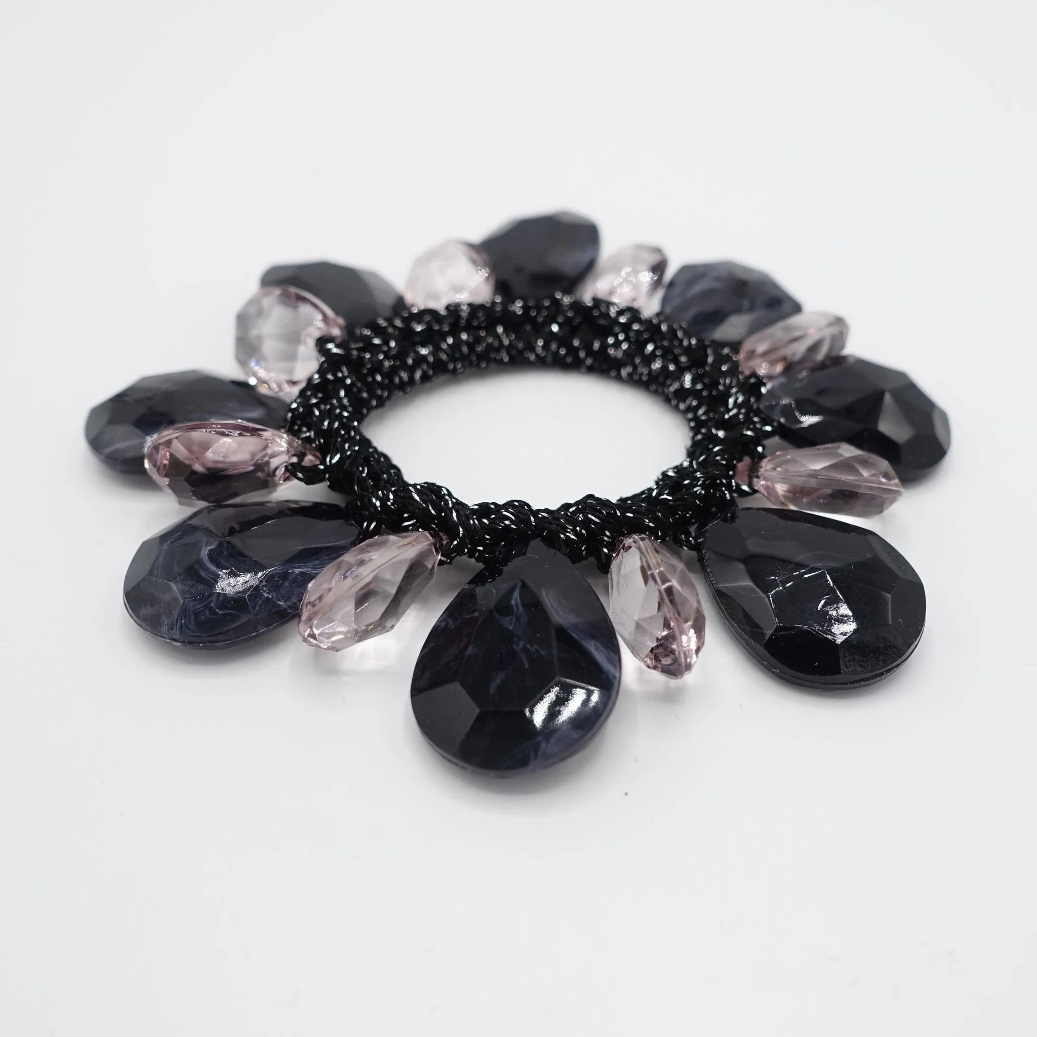 acrylic water drop ball beaded hair elastic ponytail holder women hair accessory