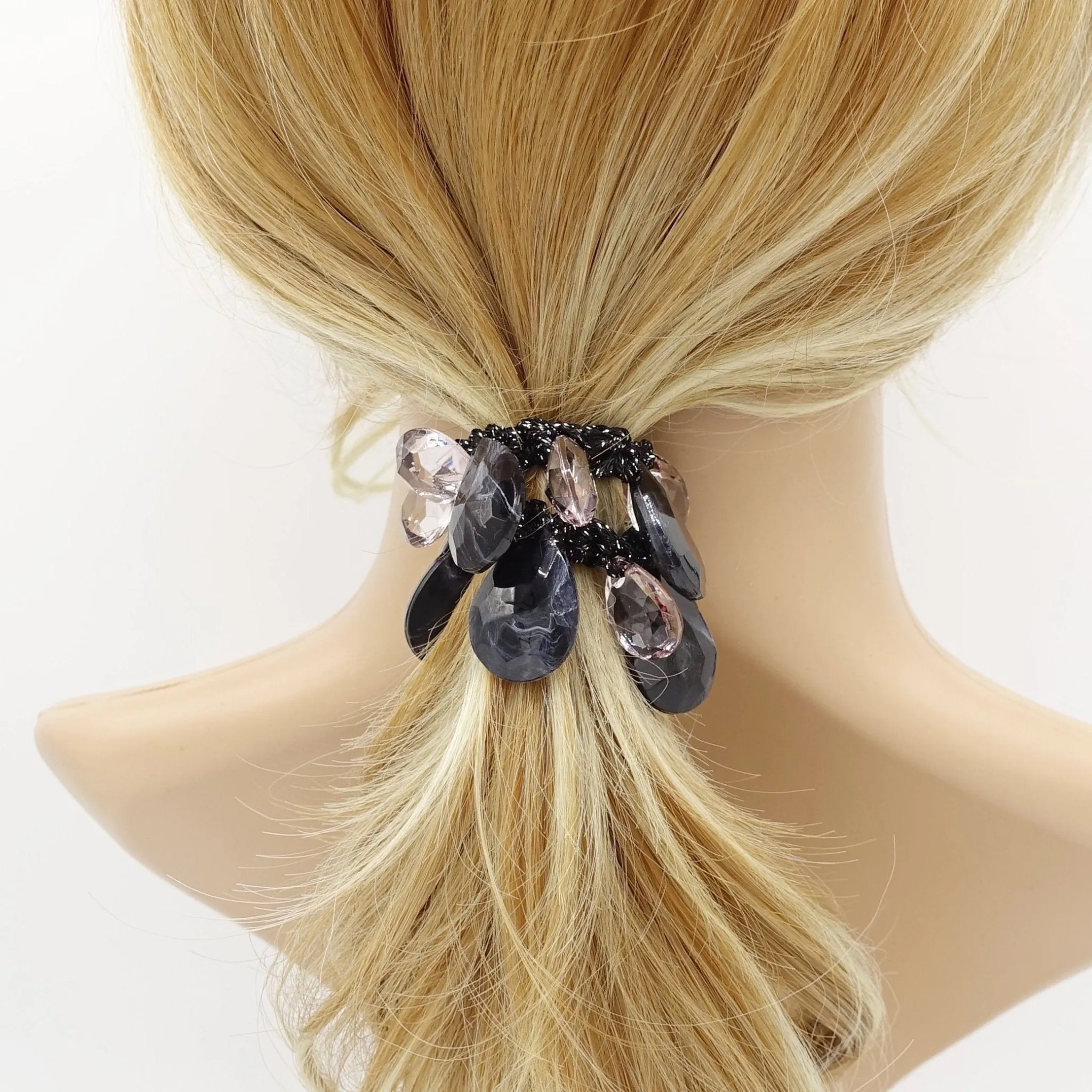 acrylic water drop ball beaded hair elastic ponytail holder women hair accessory