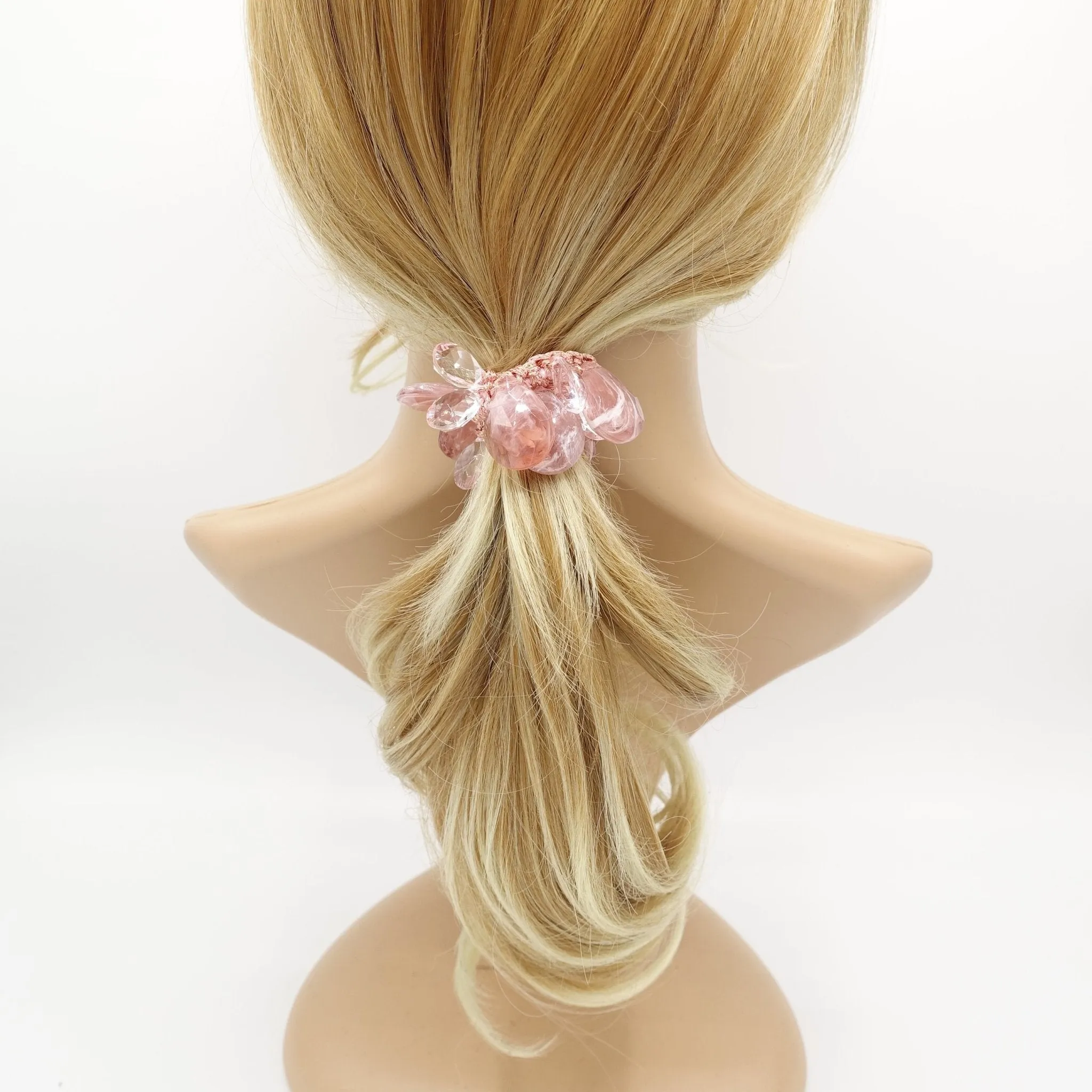 acrylic water drop ball beaded hair elastic ponytail holder women hair accessory