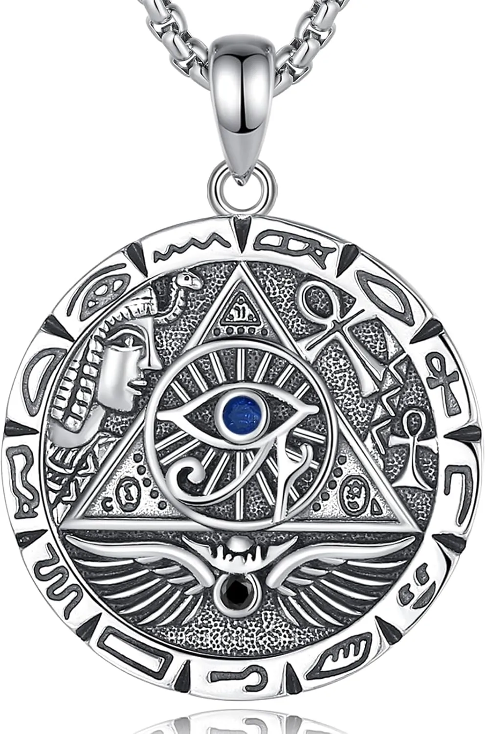 AEONSLOVE 925 Sterling Silver Egyptian Jewelry, Egyptian Necklace/Anubis Pendants/Eye of Horus Necklaces Egypt Amulet Gifts for Women Men, 22 2 Inch Chain