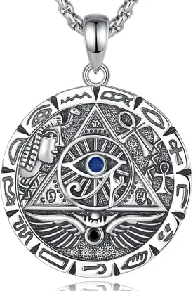 AEONSLOVE 925 Sterling Silver Egyptian Jewelry, Egyptian Necklace/Anubis Pendants/Eye of Horus Necklaces Egypt Amulet Gifts for Women Men, 22 2 Inch Chain
