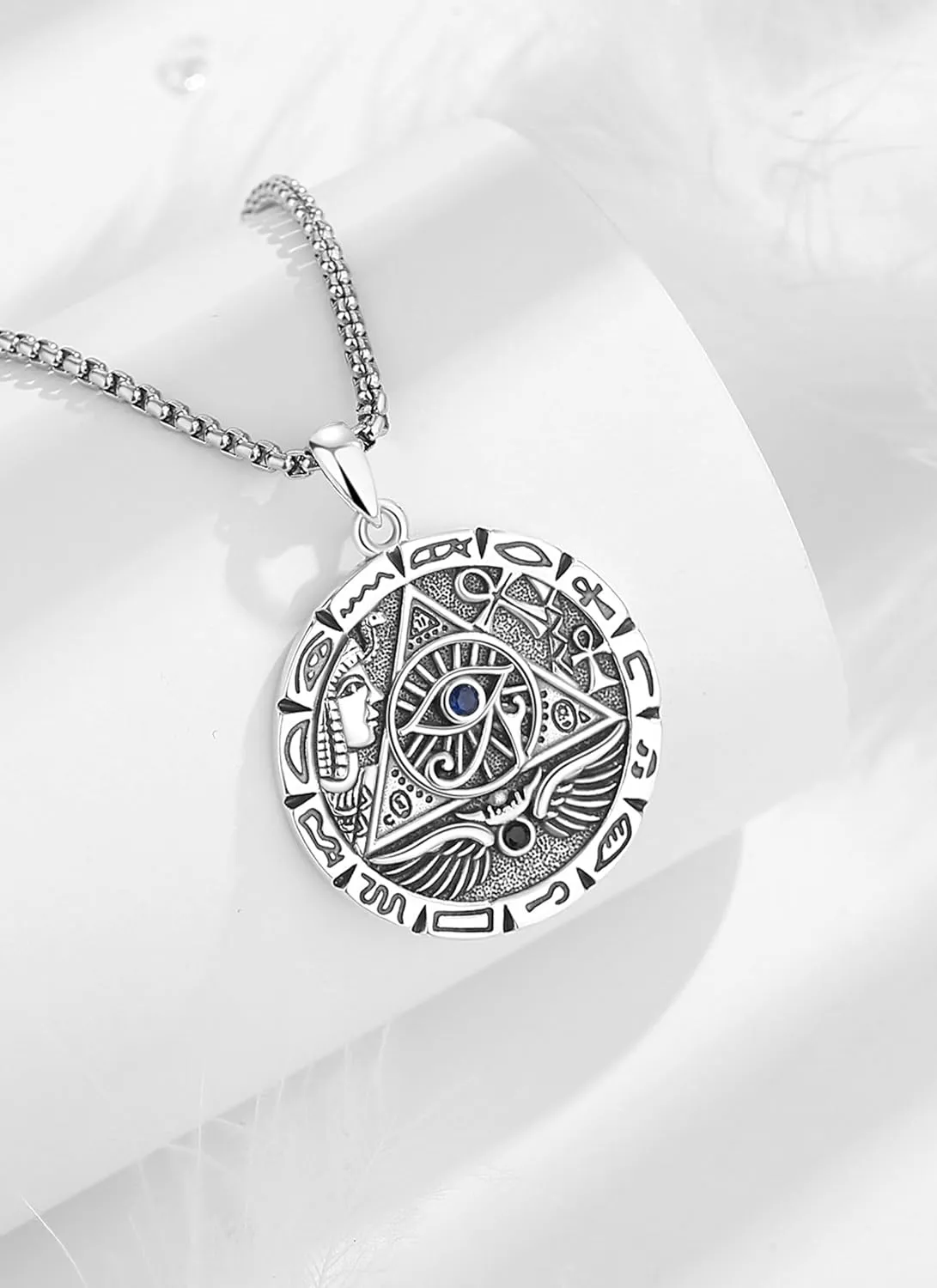 AEONSLOVE 925 Sterling Silver Egyptian Jewelry, Egyptian Necklace/Anubis Pendants/Eye of Horus Necklaces Egypt Amulet Gifts for Women Men, 22 2 Inch Chain
