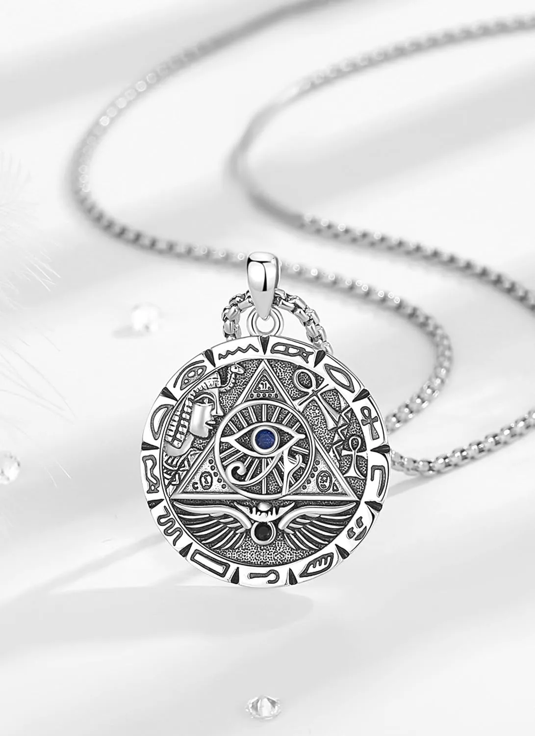 AEONSLOVE 925 Sterling Silver Egyptian Jewelry, Egyptian Necklace/Anubis Pendants/Eye of Horus Necklaces Egypt Amulet Gifts for Women Men, 22 2 Inch Chain