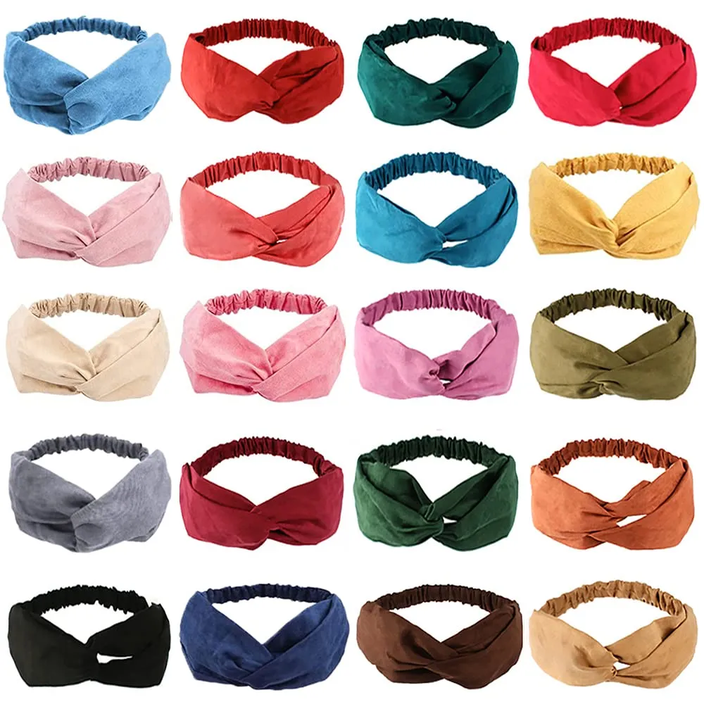 AHONEY 20 Pack Headbands for Women Knotted Headbands Twist Stretchy Hair Bands for Girls Cross Turban Plain Headwrap Yoga Workout Hair Accessories Christmas Gifts Stocking Stuffers (Suede)
