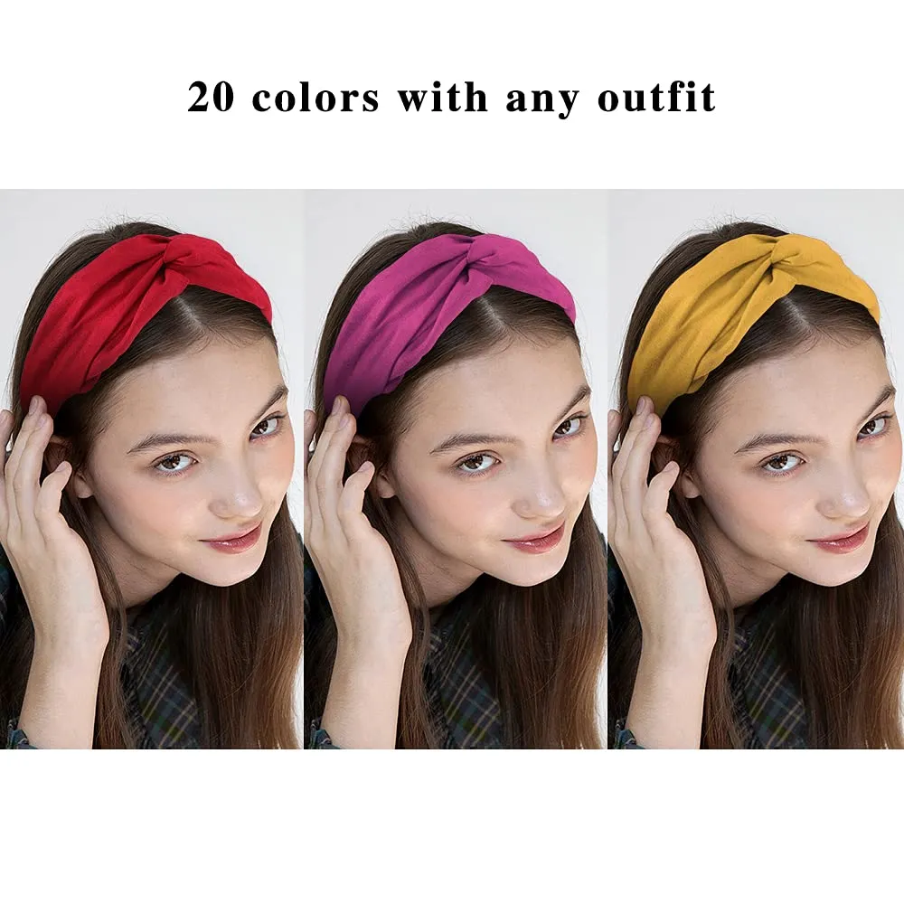 AHONEY 20 Pack Headbands for Women Knotted Headbands Twist Stretchy Hair Bands for Girls Cross Turban Plain Headwrap Yoga Workout Hair Accessories Christmas Gifts Stocking Stuffers (Suede)