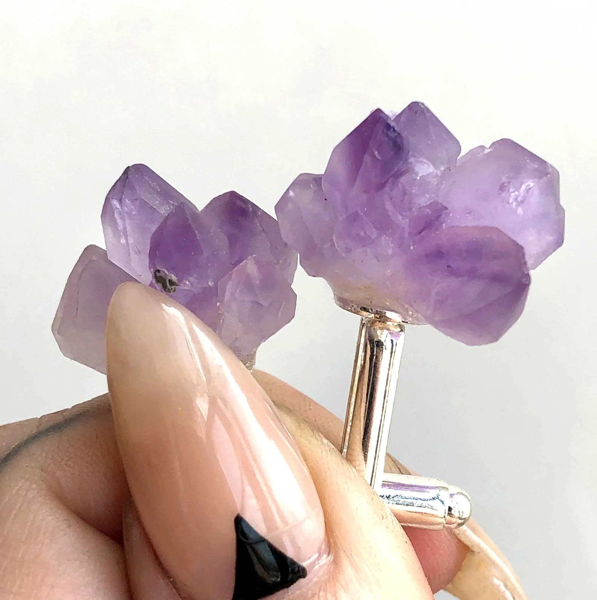 Amethyst Crystal Cluster Cufflinks, raw stone men's cuff links