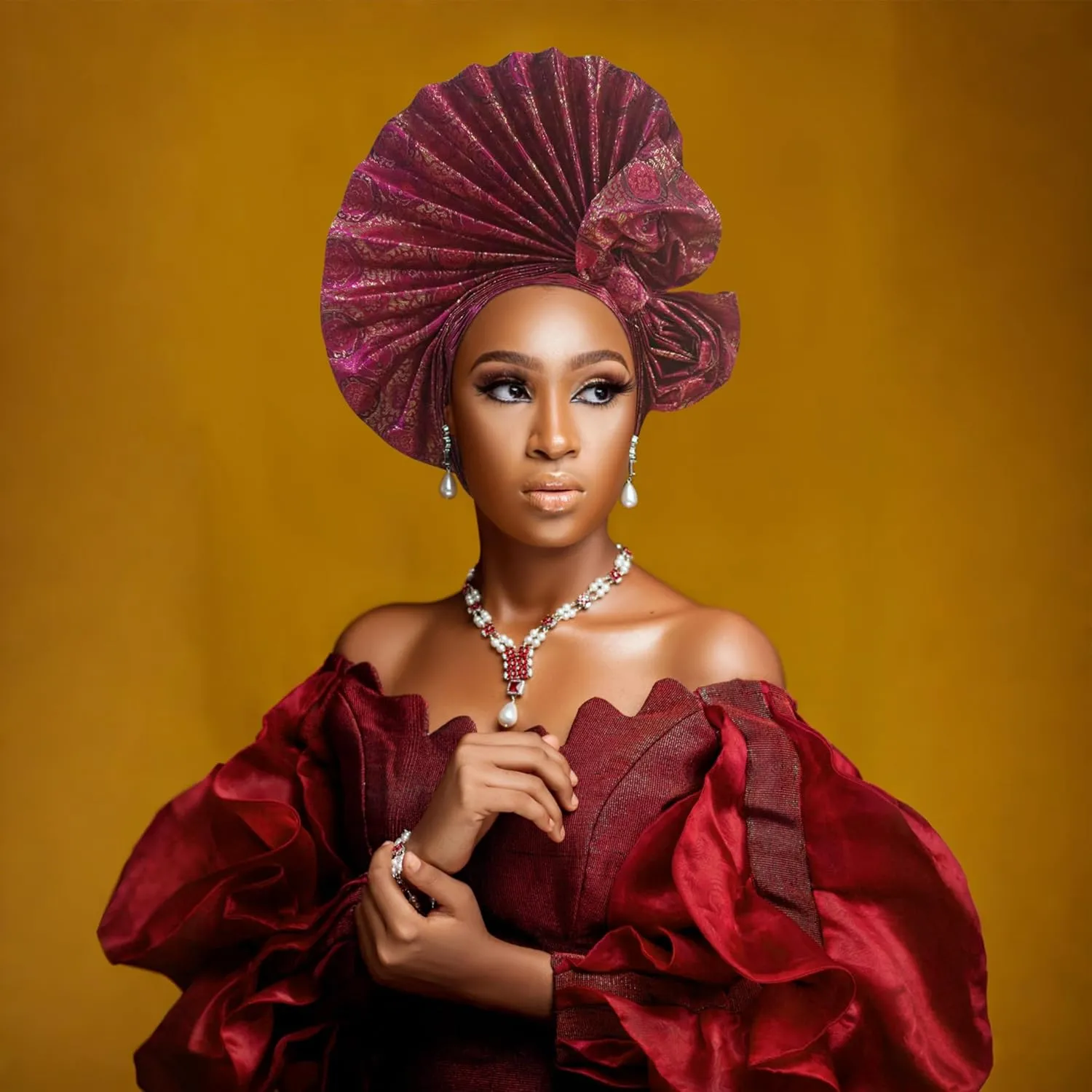 Auto Gele African Head Tie of Nigeria ASO Oke Headwraps Hat Turban Wedding Party Handmade Elegant Hair Wear Cap for Women
