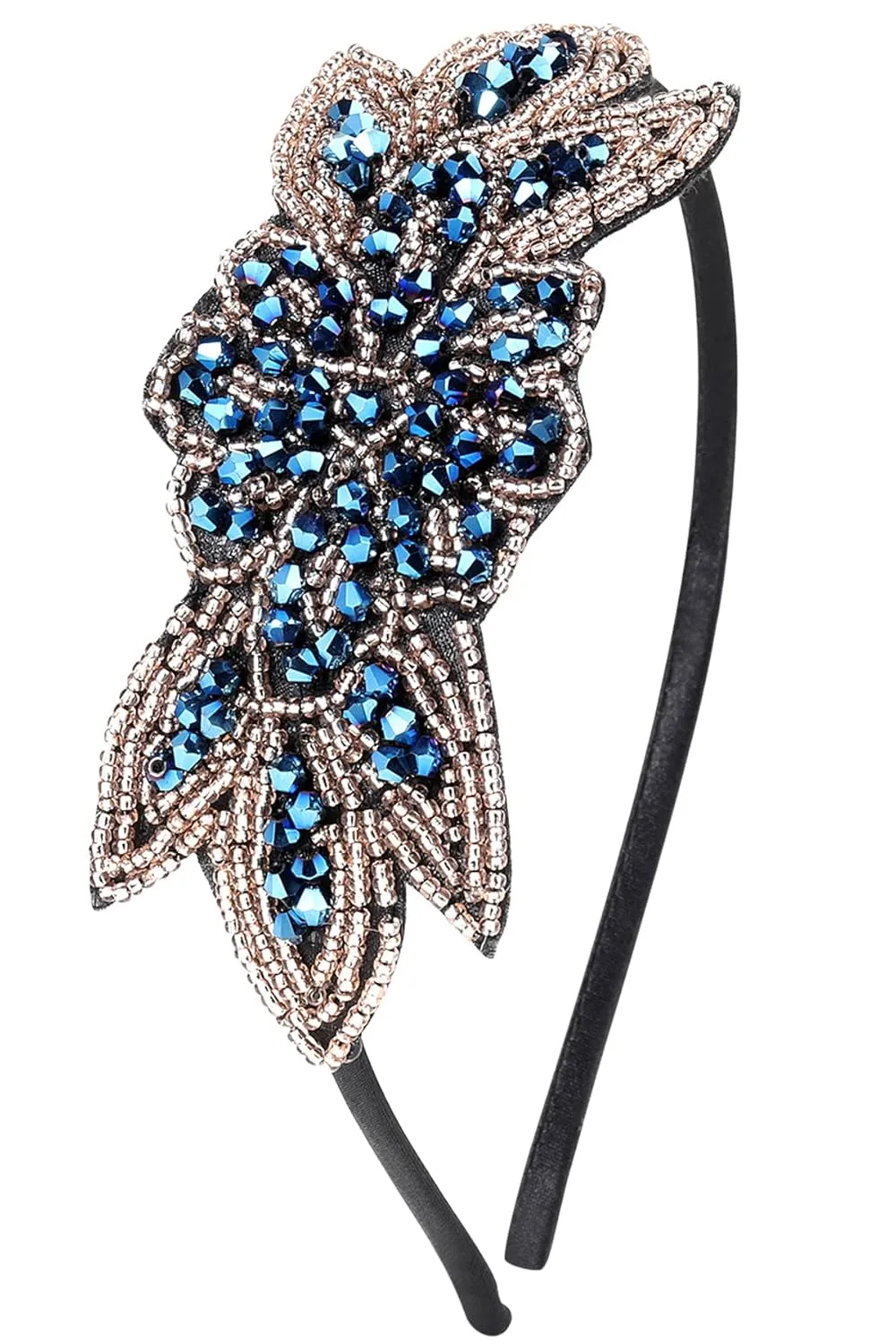 BABEYOND Flapper Headband 1920s Headpiece - Art Deco Headpiece Rhinestone Hair Accessories for Women (Style2-Blue)