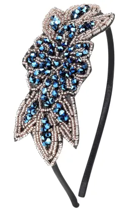 BABEYOND Flapper Headband 1920s Headpiece - Art Deco Headpiece Rhinestone Hair Accessories for Women (Style2-Blue)