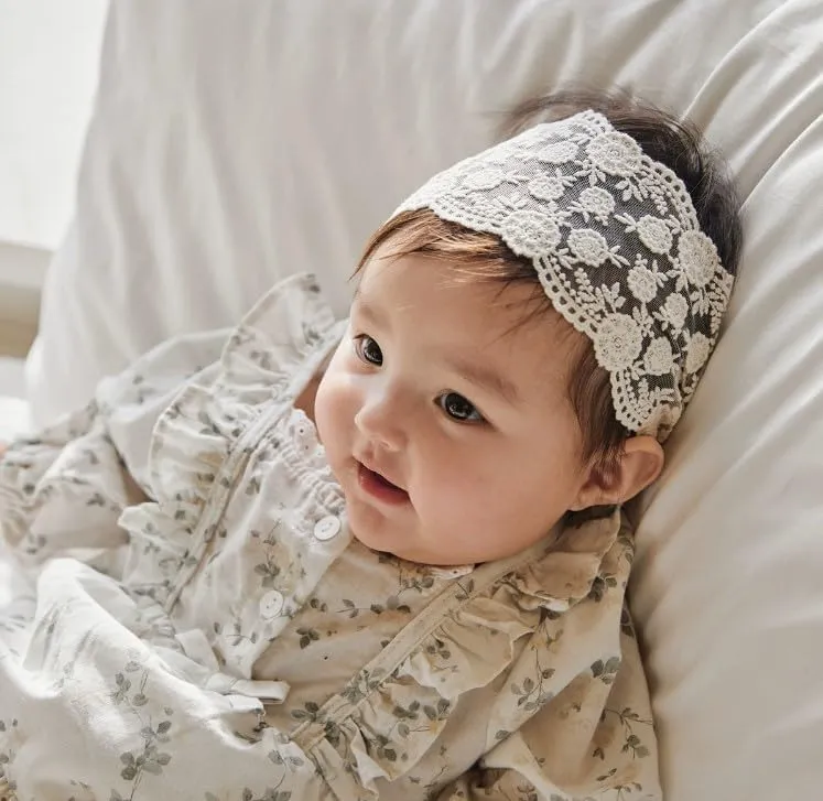 Baby Girl Headband Floral White Lace Baptism Christening Hairband Elastics Soft Head Wrap for Toddlers Hair Accessories for Infants Kids Shower Birthday Wedding Party (Style 14)