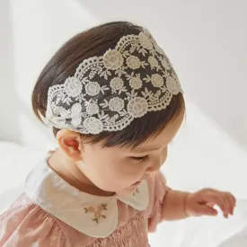 Baby Girl Headband Floral White Lace Baptism Christening Hairband Elastics Soft Head Wrap for Toddlers Hair Accessories for Infants Kids Shower Birthday Wedding Party (Style 14)