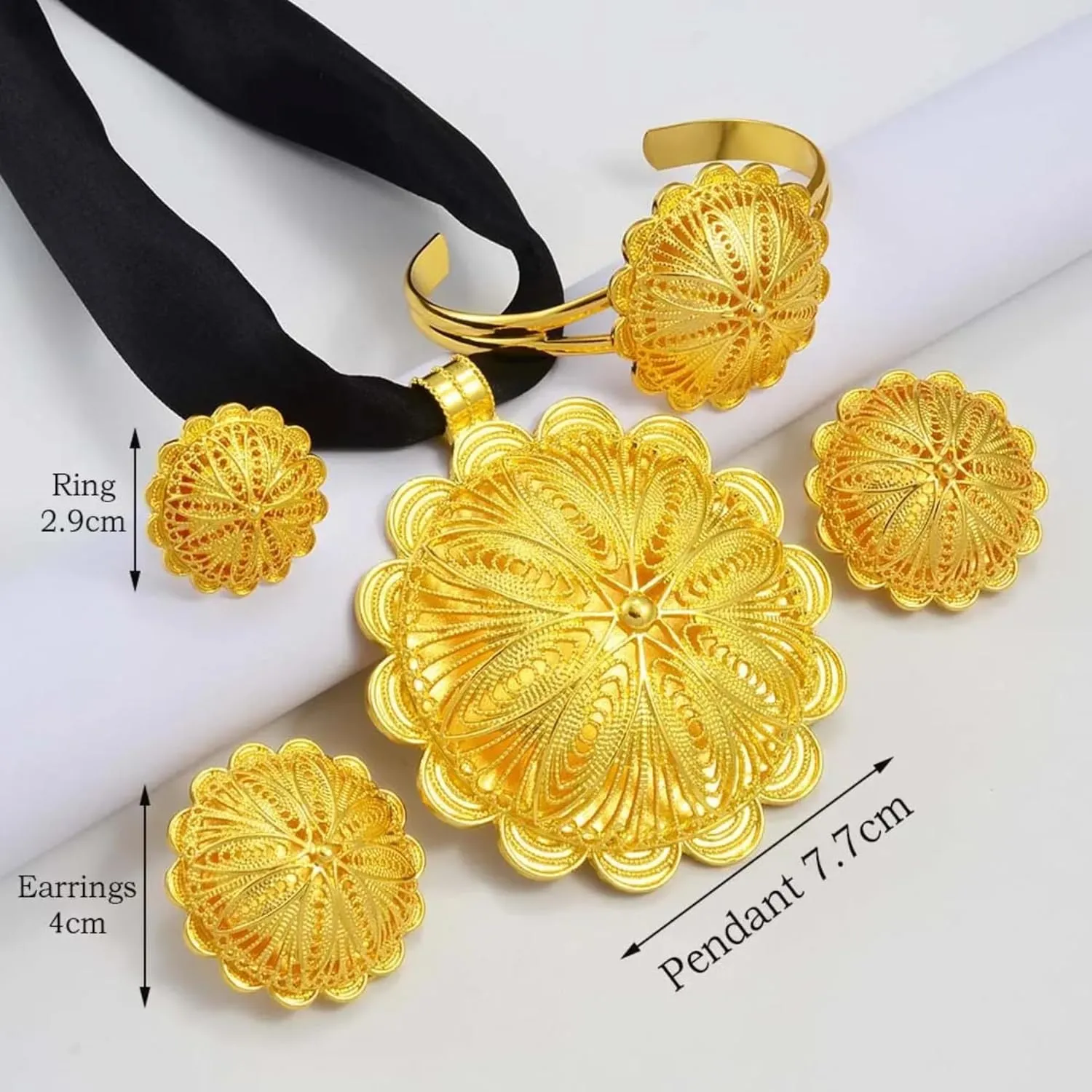 Big Ethiopian Jewelry - Ethiopian Jewelry for Women Set - Big Pendant Necklace Earrings Bracelet Ring African Ethiopian Jewelry Sets Eritrean Traditional Ornaments