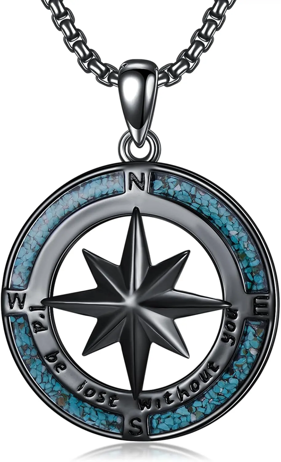 Black Compass Necklace Graduation Gifts for Men 925 Sterling Silver Compass Pendant Birthday Gifts for Father Him Boyfriend