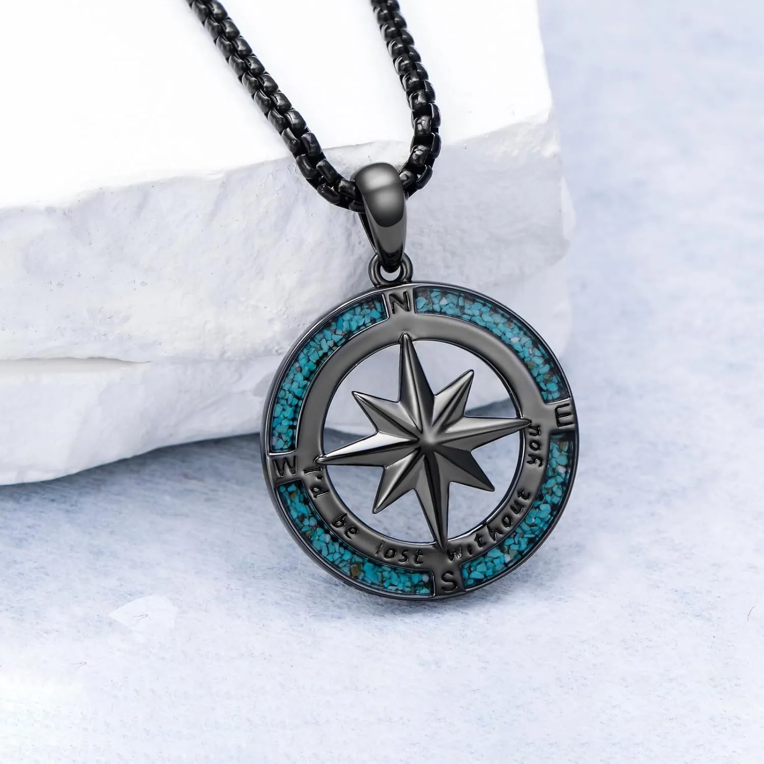 Black Compass Necklace Graduation Gifts for Men 925 Sterling Silver Compass Pendant Birthday Gifts for Father Him Boyfriend