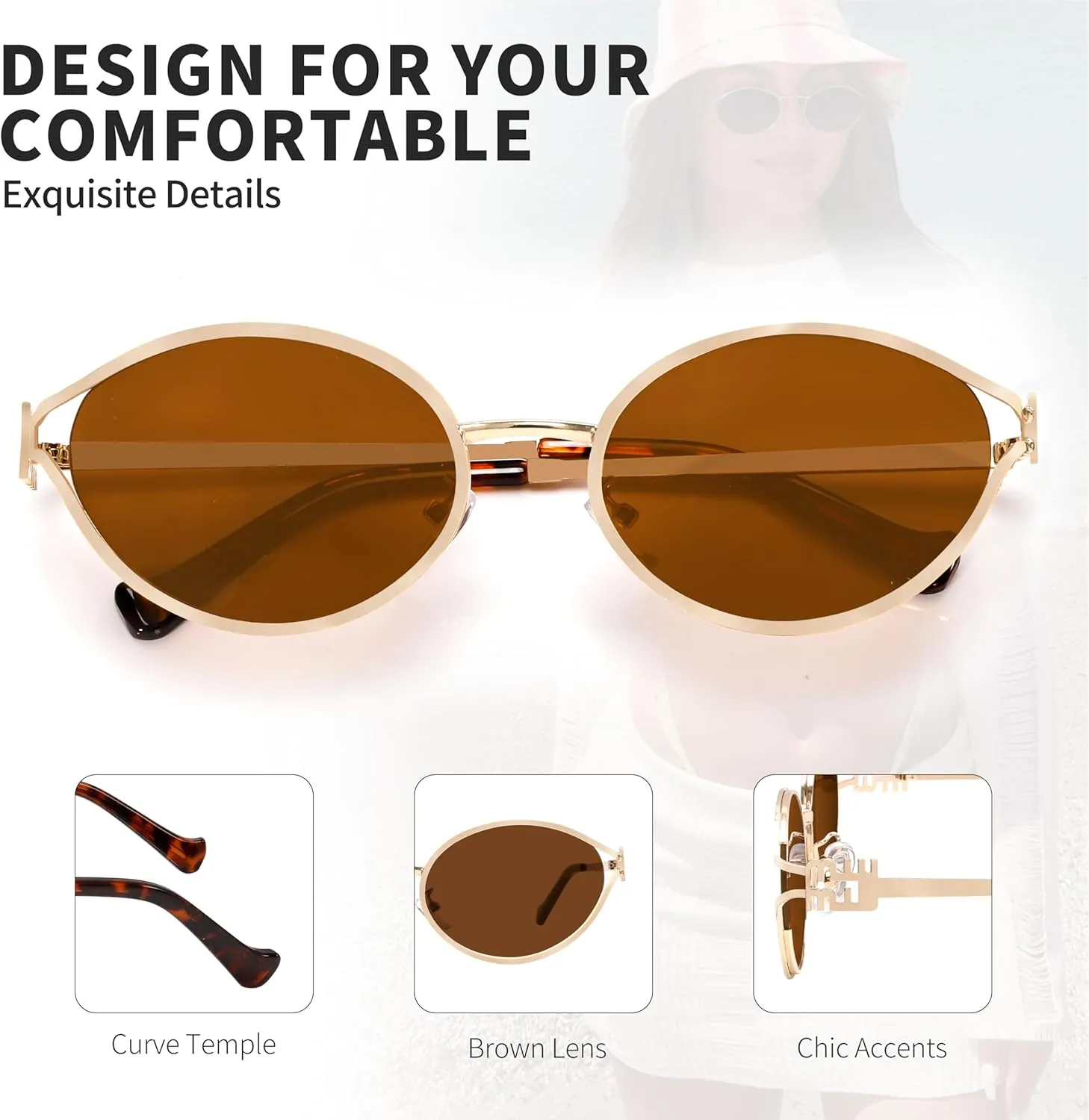 BOTEN Retro Oval Sunglasses for Women Men 2025 Trendy Small Round Sun Glasses Gold Metal Fashion Shades Cute Chic Sunnies