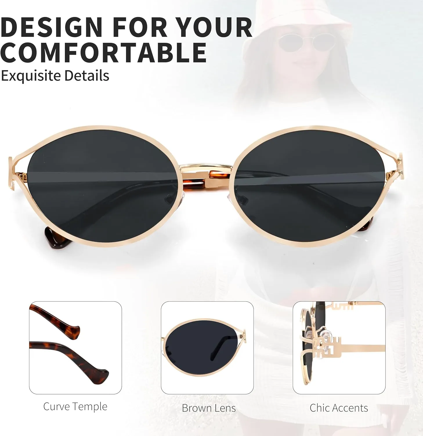 BOTEN Retro Oval Sunglasses for Women Men 2025 Trendy Small Round Sun Glasses Gold Metal Fashion Shades Cute Chic Sunnies