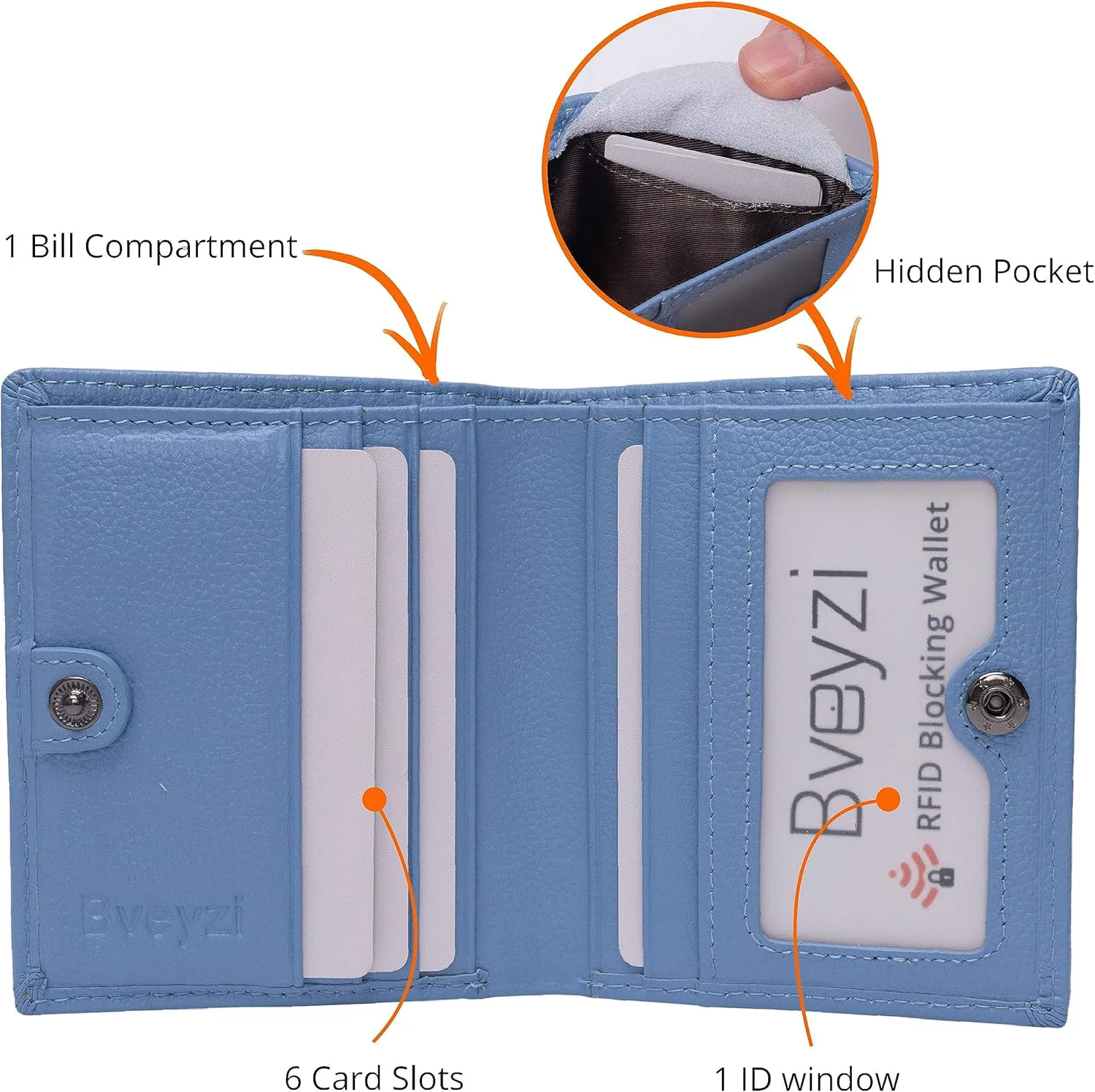 Bveyzi Ultra Slim Small RFID Wallet for Women, Leather Tiny Thin Bifold Pocket Ladies Wallet