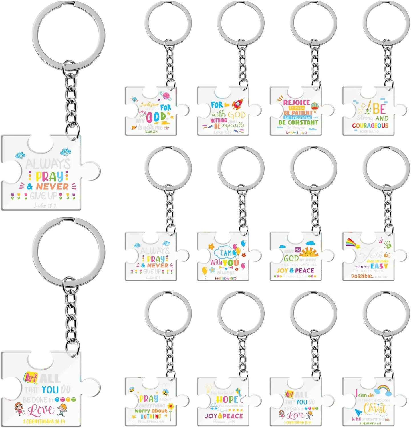 BWkoss Christian Keychain Gifts - 60Pcs Acrylic Bible Verse Key Rings Religious Inspirational Key Ring Abstract Key Ring Sunday School Keychain Set Church Exchange Easter Christmas Gifts for Kids