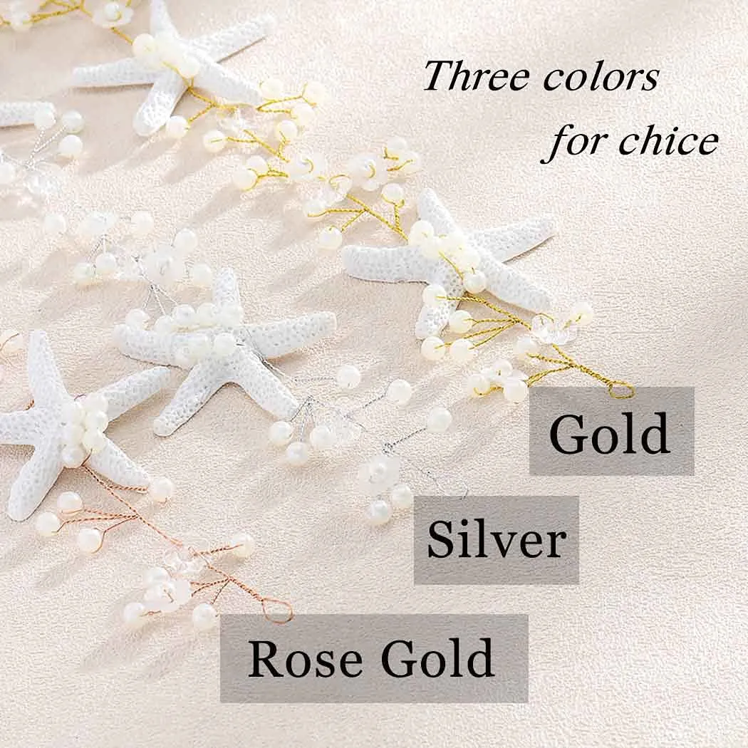 CASDRE Starfish Bride Wedding Hair Vine Pearl Bridal Headpiece Beach Wedding Hair Accessories for Women and Girls(C Gold)