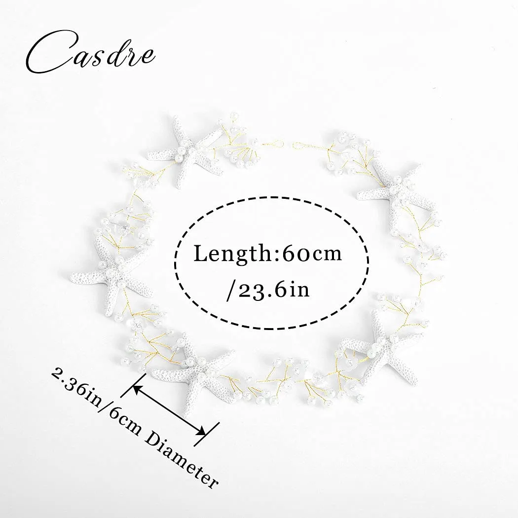 CASDRE Starfish Bride Wedding Hair Vine Pearl Bridal Headpiece Beach Wedding Hair Accessories for Women and Girls(C Gold)