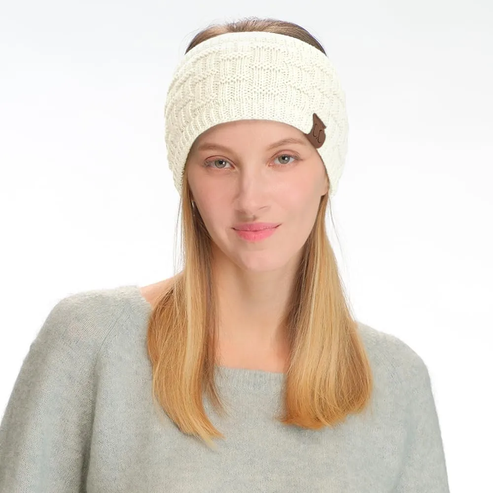 C.C Exclusives Women Headwrap Sherpa Fuzzy Fleece Lined Headband Stretch Knit Ear Warmer (Ivory)