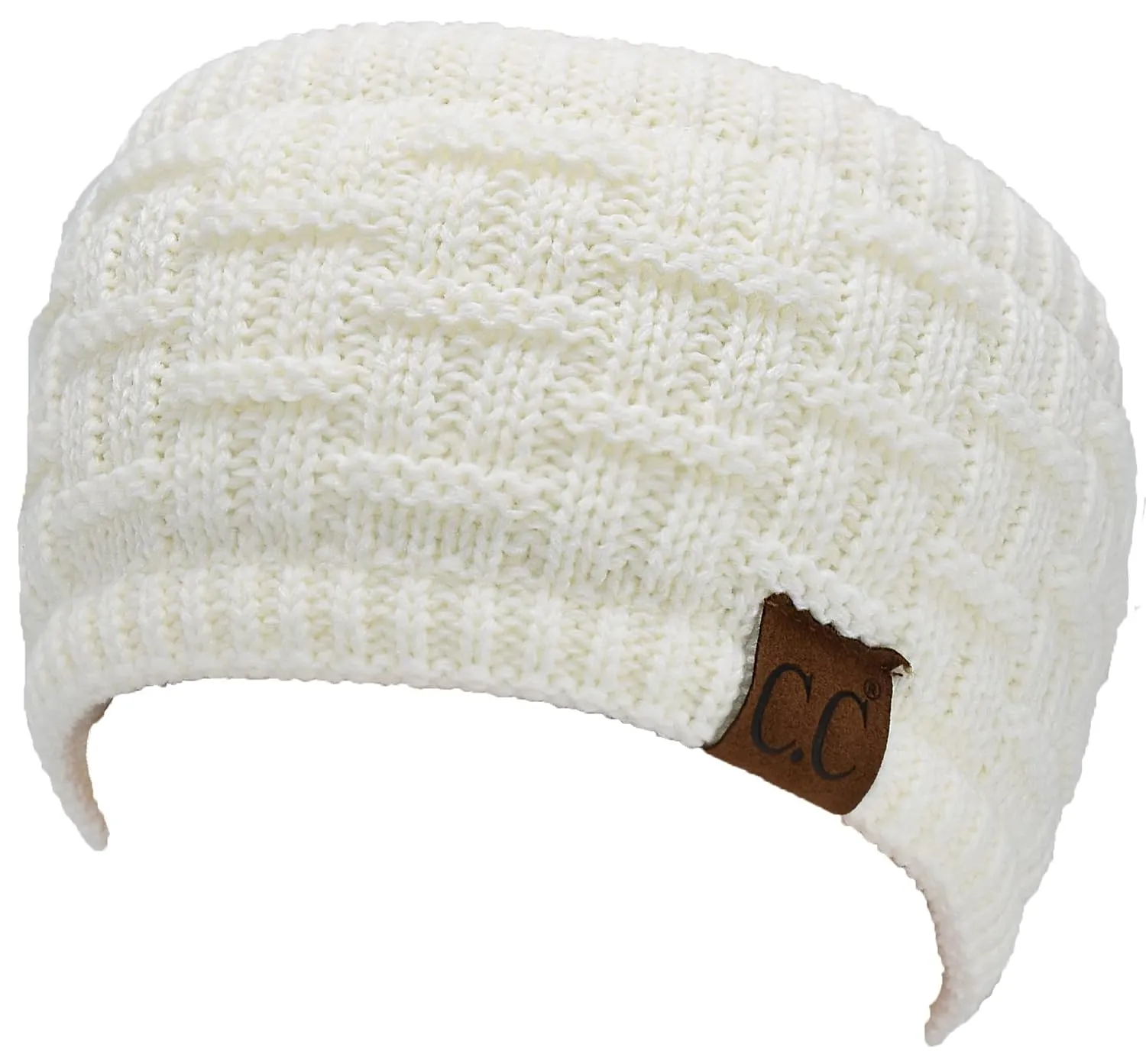 C.C Exclusives Women Headwrap Sherpa Fuzzy Fleece Lined Headband Stretch Knit Ear Warmer (Ivory)