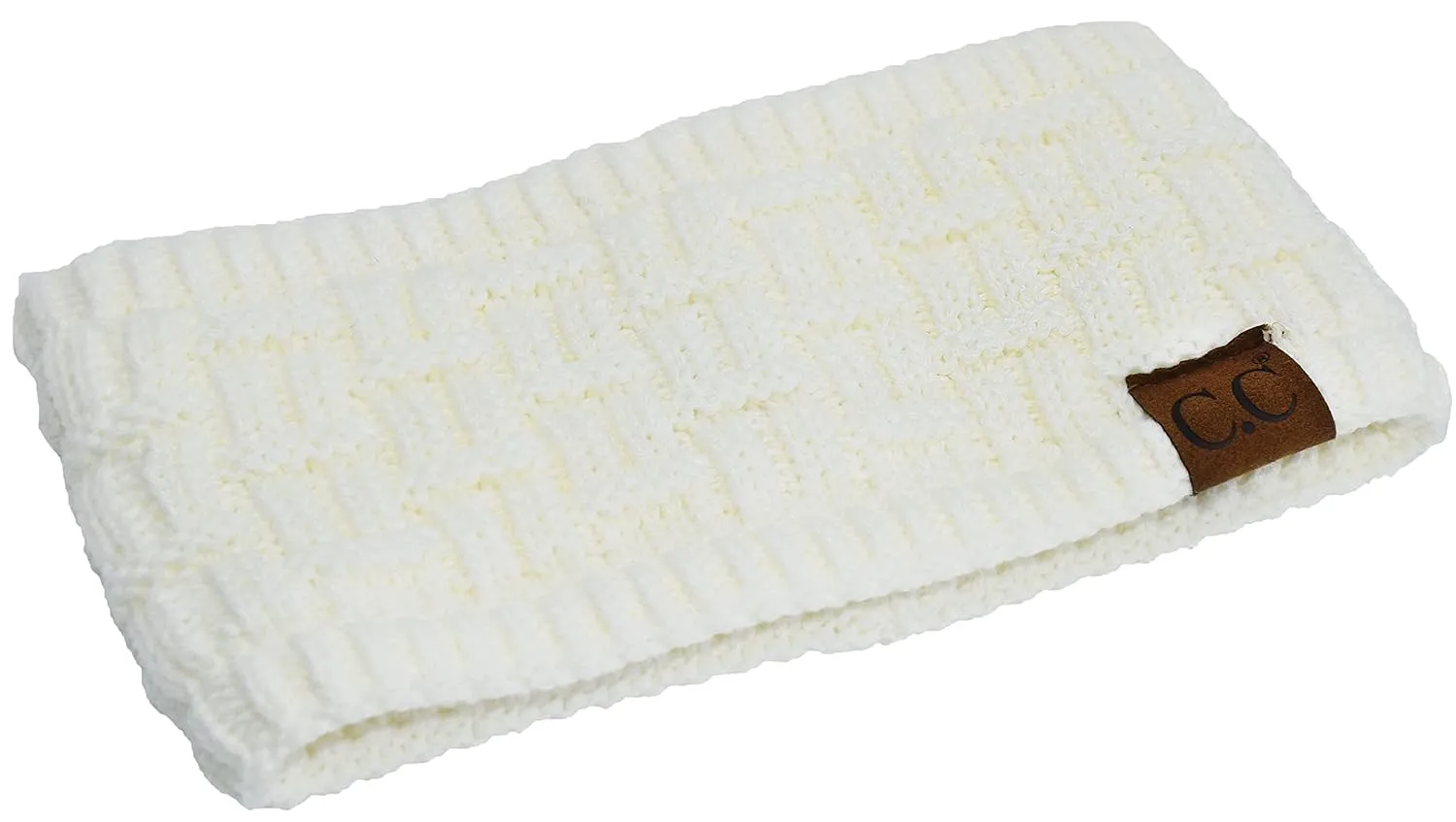 C.C Exclusives Women Headwrap Sherpa Fuzzy Fleece Lined Headband Stretch Knit Ear Warmer (Ivory)