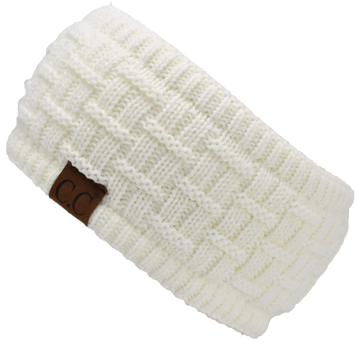 C.C Exclusives Women Headwrap Sherpa Fuzzy Fleece Lined Headband Stretch Knit Ear Warmer (Ivory)