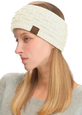 C.C Exclusives Women Headwrap Sherpa Fuzzy Fleece Lined Headband Stretch Knit Ear Warmer (Ivory)
