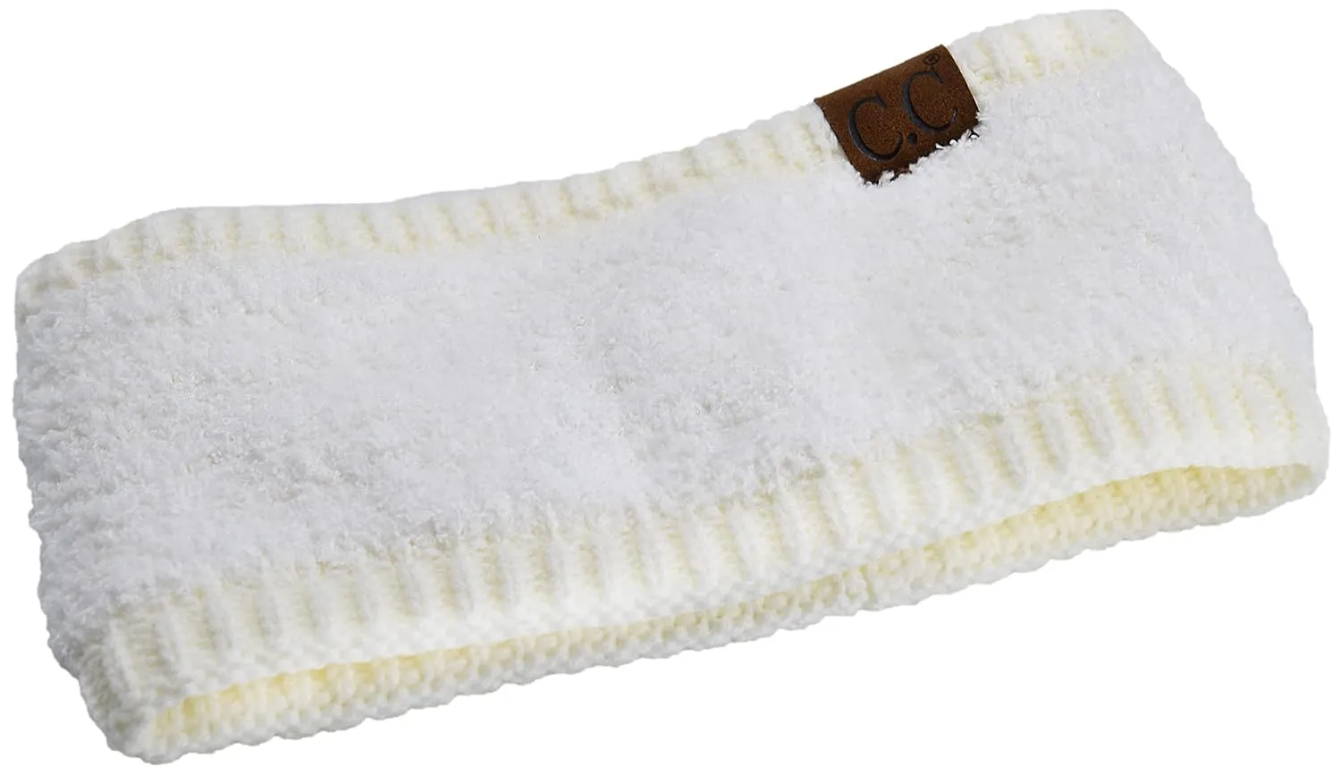 C.C Exclusives Women Headwrap Sherpa Fuzzy Fleece Lined Headband Stretch Knit Ear Warmer (Ivory)