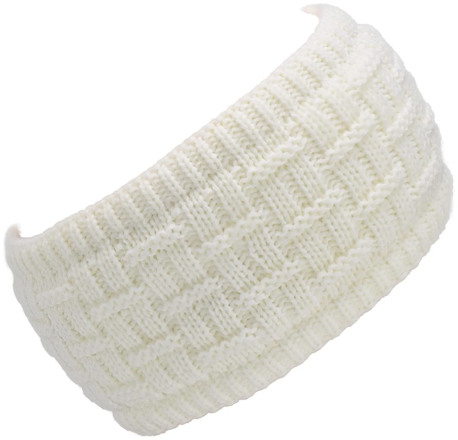 C.C Exclusives Women Headwrap Sherpa Fuzzy Fleece Lined Headband Stretch Knit Ear Warmer (Ivory)