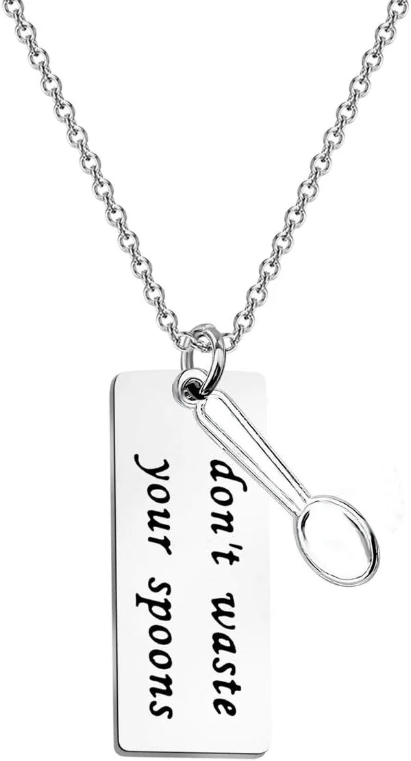 CENWA Spoonie Necklace Don't Waste Your Spoons Necklace Mental Health Awareness Jewelry Chronic Illness Gift Spoonie Fibromialgia Charm Gift