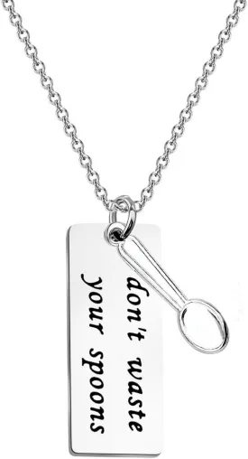 CENWA Spoonie Necklace Don't Waste Your Spoons Necklace Mental Health Awareness Jewelry Chronic Illness Gift Spoonie Fibromialgia Charm Gift