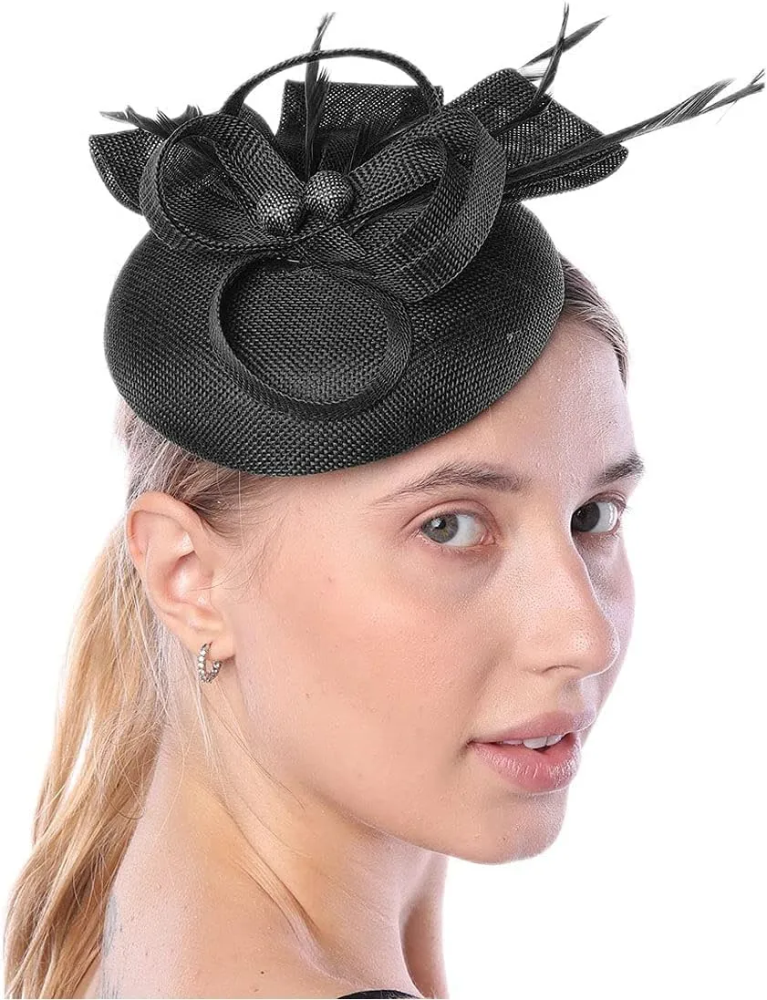 Coolwife Womens Fascinator Hat Sinamay Pillbox Flower Feather Tea Party Derby Wedding Headwear