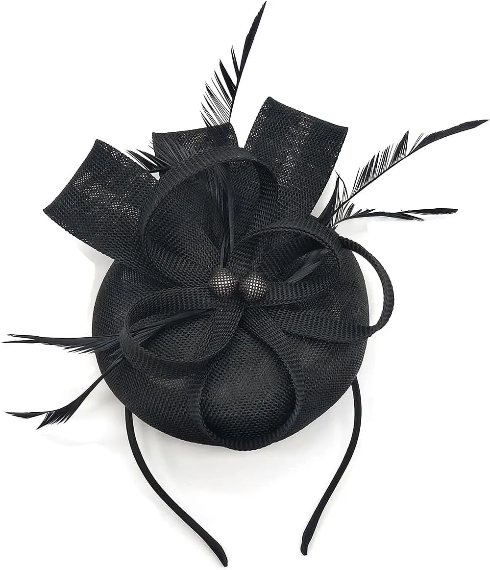 Coolwife Womens Fascinator Hat Sinamay Pillbox Flower Feather Tea Party Derby Wedding Headwear